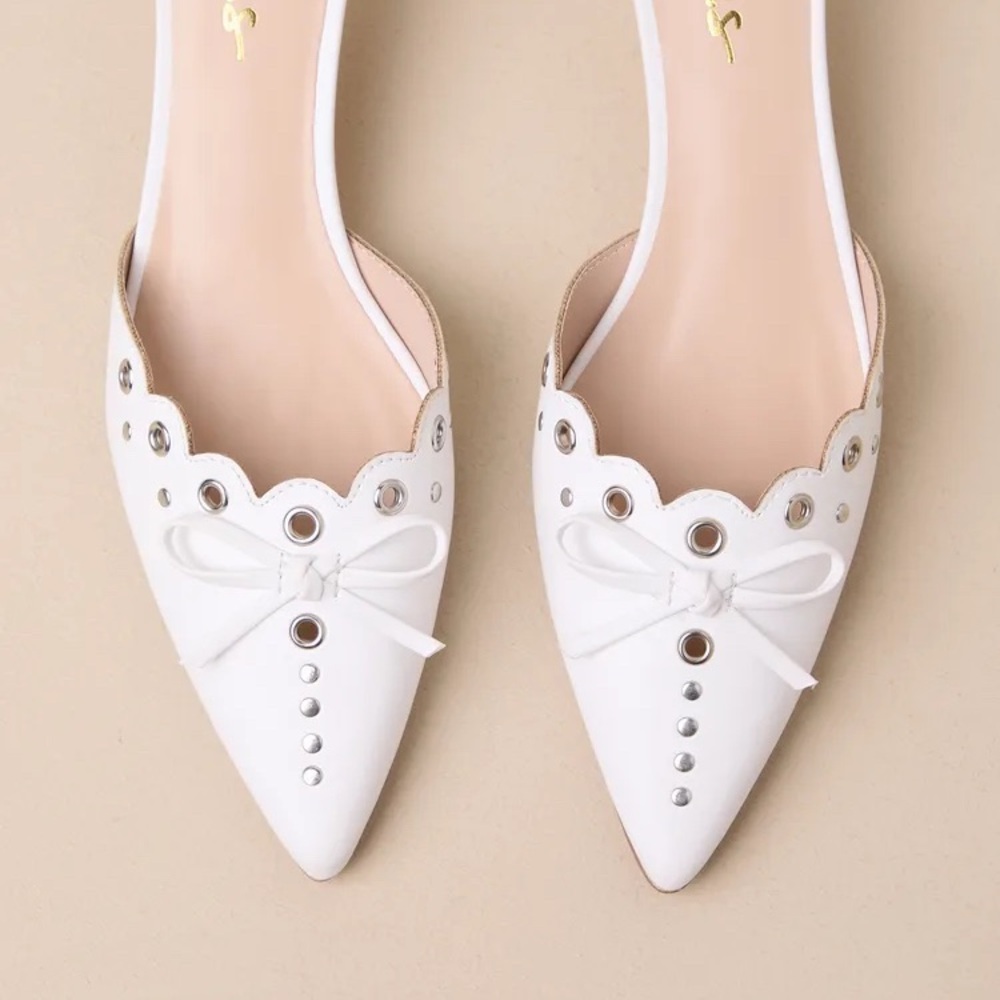 Cerine White Studded Pointed-Toe Mule Pumps